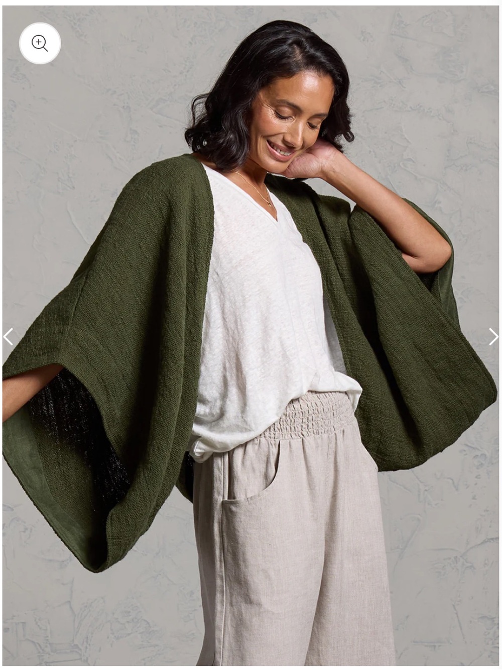 NOMAD The Label BLOOM COTTON SHRUG Cozy Open-Front Knit Poncho Sweater M/L OLIVE